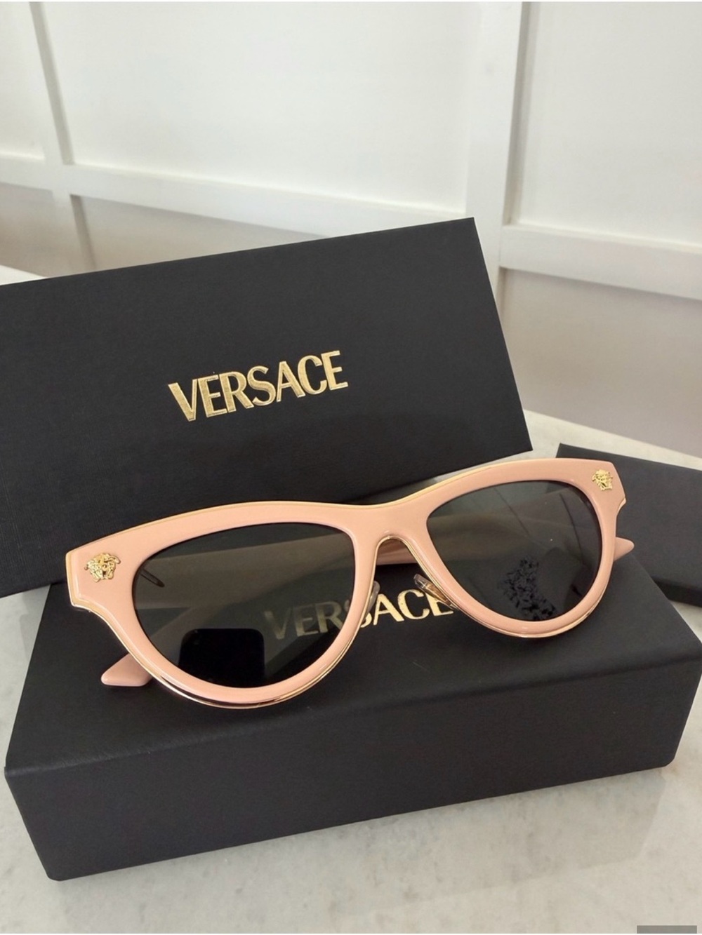 Versace Pink Cat-Eye Sunglasses with Gold Medusa Accents